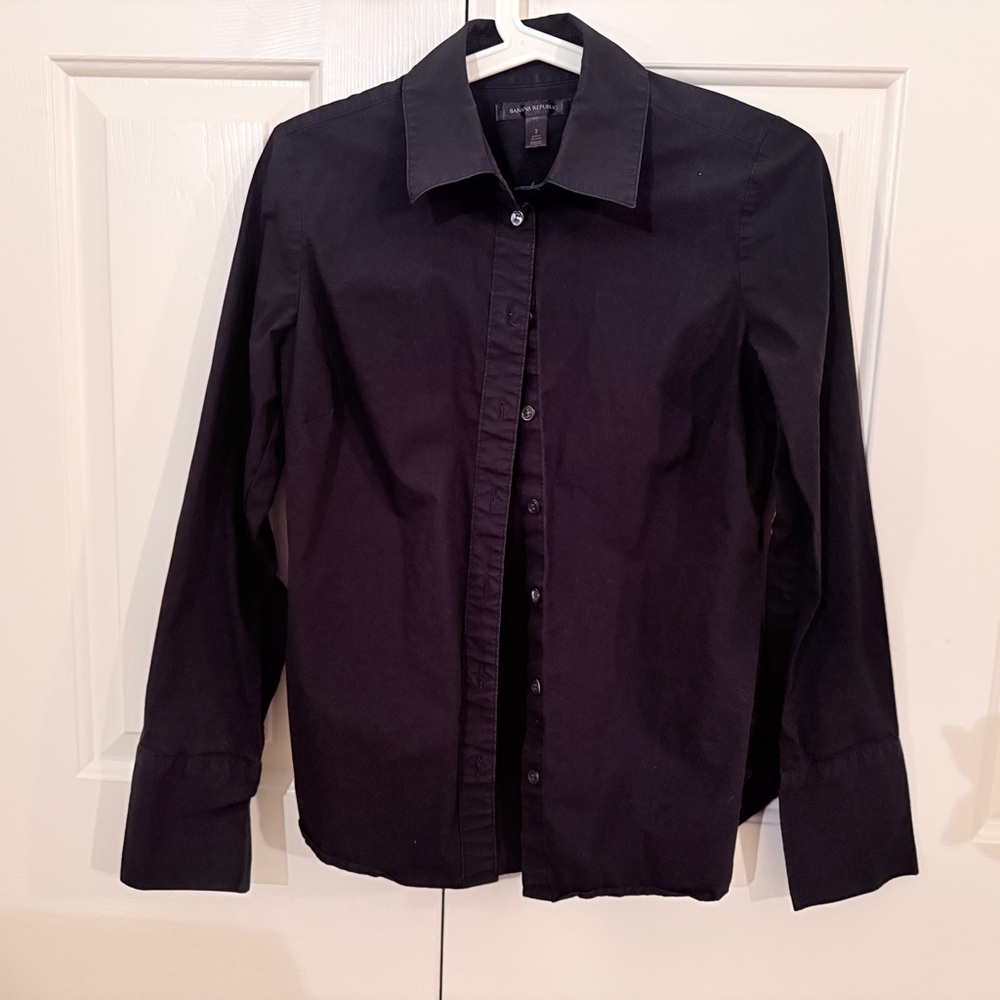 Banana Republic Black Button Down Dress Shirt Cuffed Collar - great condition